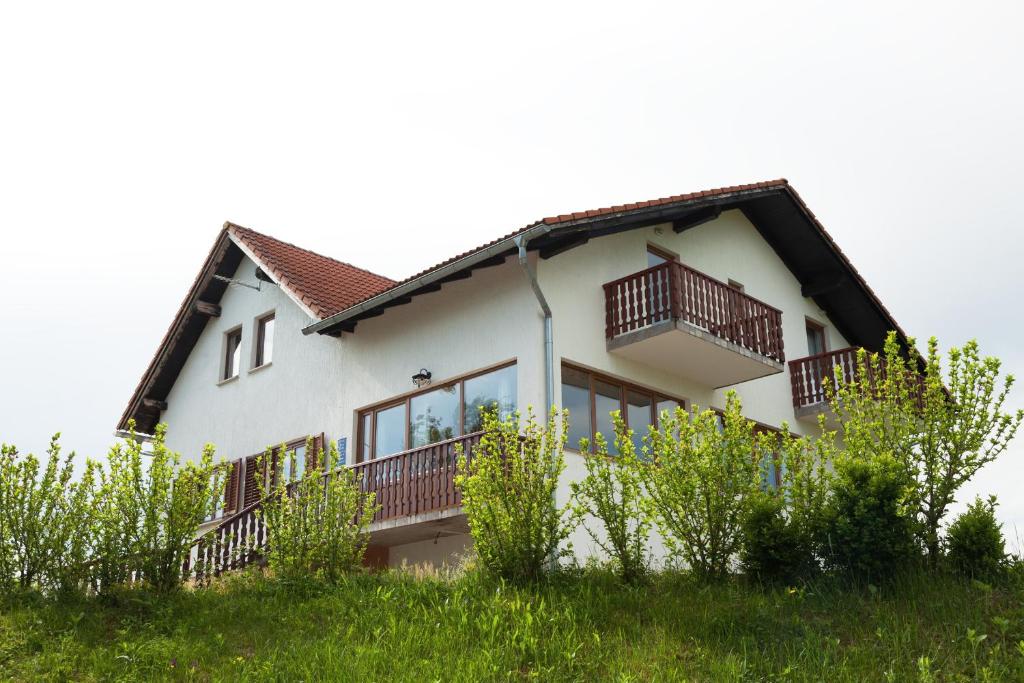 una casa con balcones a un lado en Double Room Smoljanac 14023b, en Smoljanac
