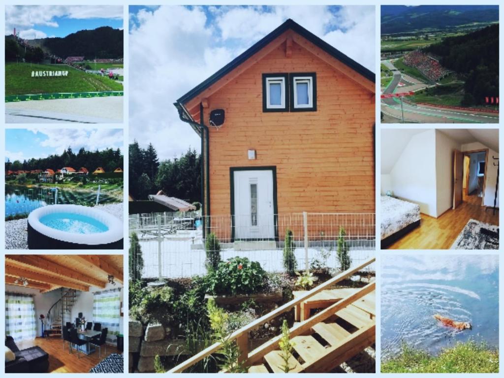 een collage van foto's met een huis en een zwembad bij Ferienhaus Ranzer in Spielberg