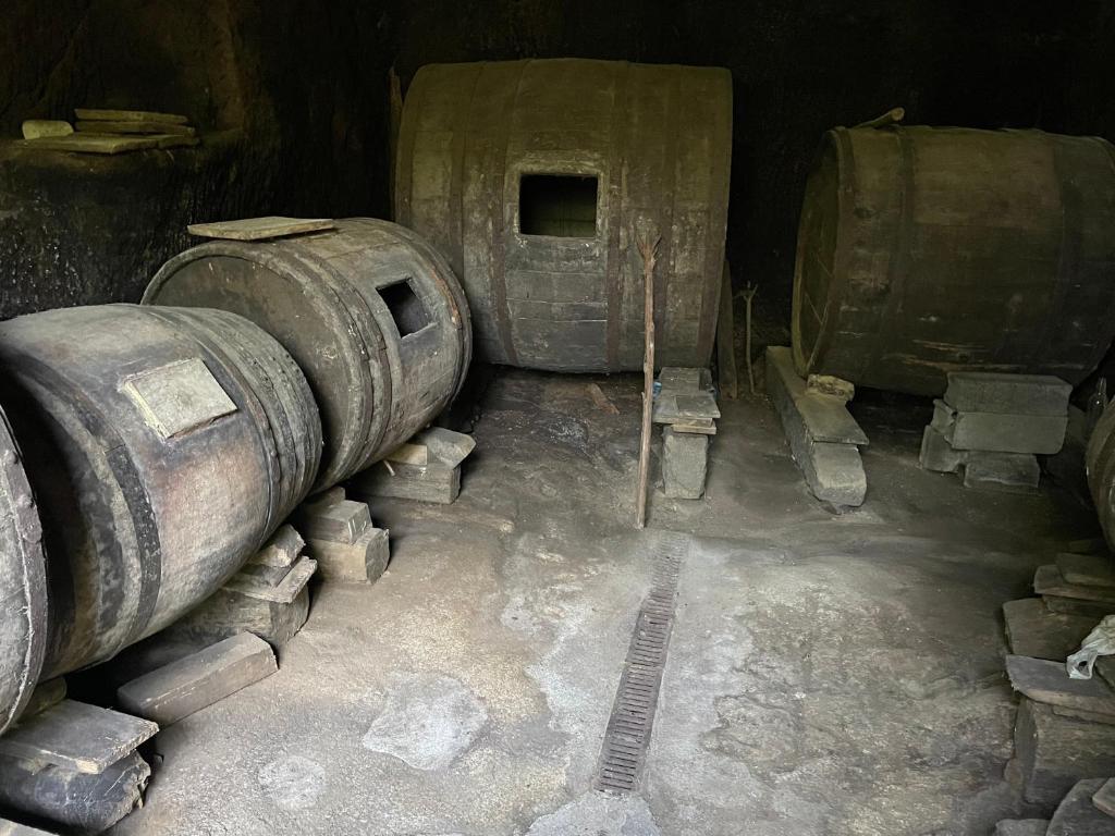 a room with two large barrels in a building at Casa do Cuco, Ribeira Sacra in Ourense