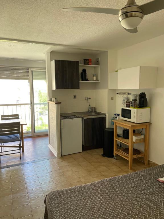 Kuchyň nebo kuchyňský kout v ubytování STUDIO-CABINE CARNON-PLAGE