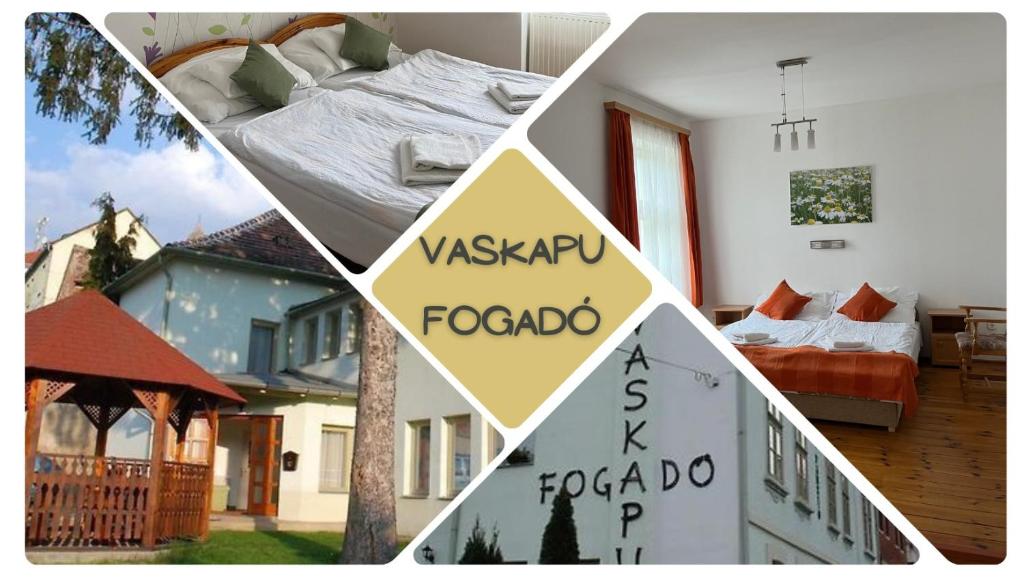a collage of four pictures of a house at Vaskapu Fogadó in Vasvár