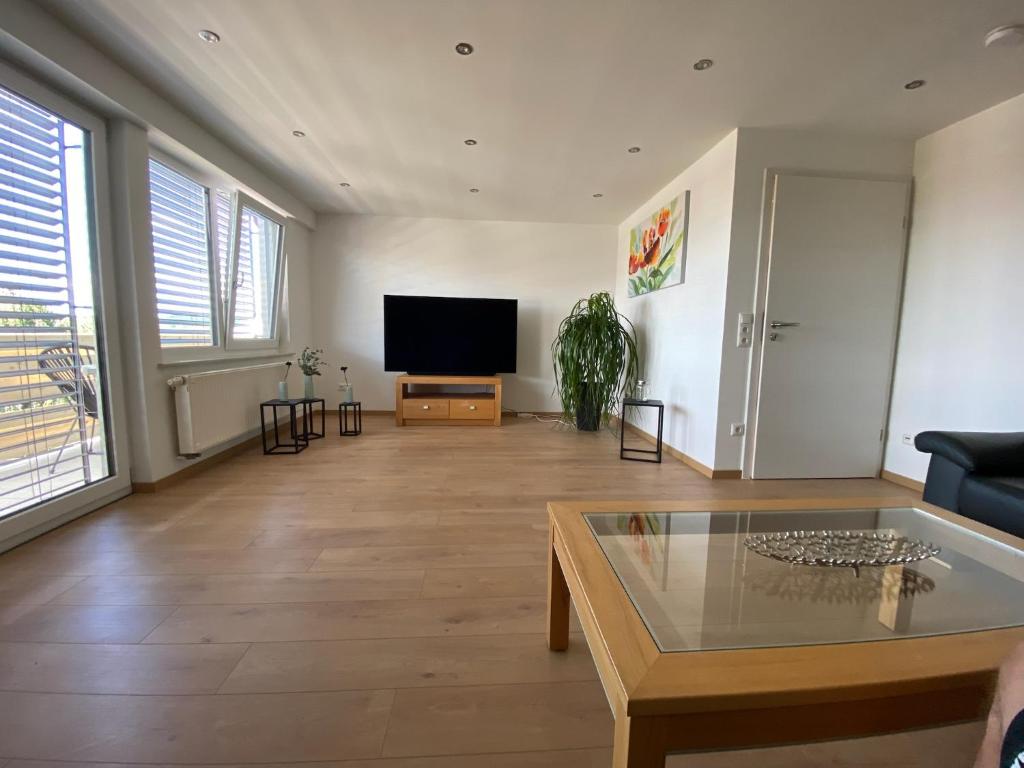 TV a/nebo společenská místnost v ubytování Ferienwohnung am Holzberg in Volkach mit Weitblick