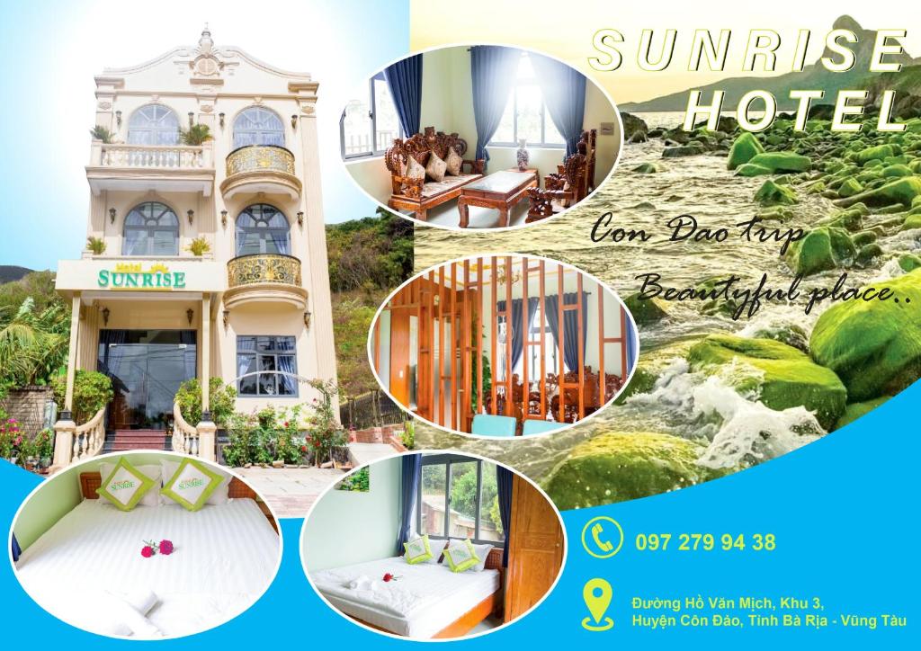 eine Collage mit Fotos eines Hotels mit einem Haus in der Unterkunft SUNRISE HOTEL in Con Dao
