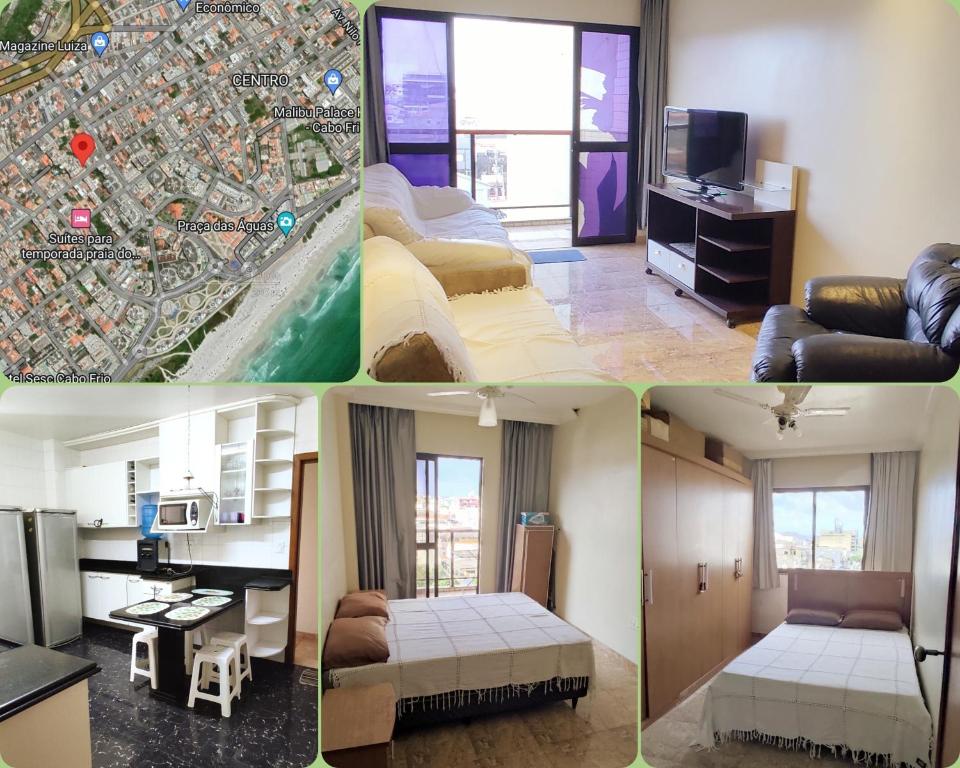 een collage van vier foto's van een kamer bij Lindo Apartamento Praia do Forte in Cabo Frio