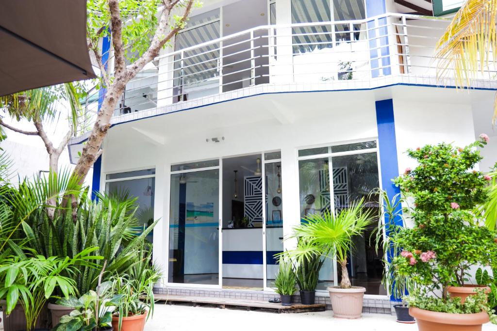 an exterior view of a building with plants at Palm Residence in Rasdhoo