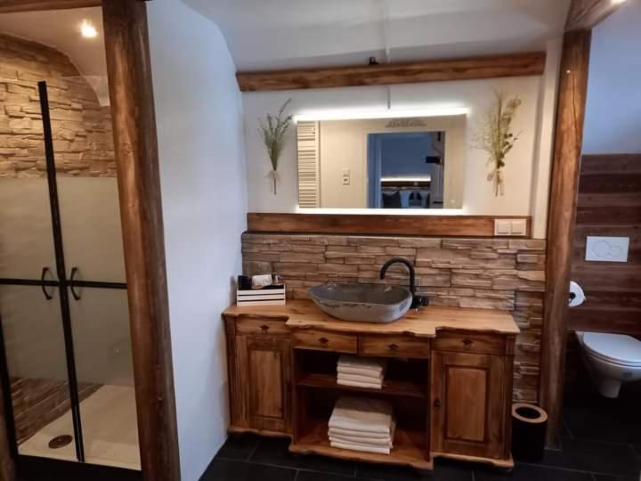 a bathroom with a sink and a mirror at Berggasthof Schwaigerhof in Haus im Ennstal