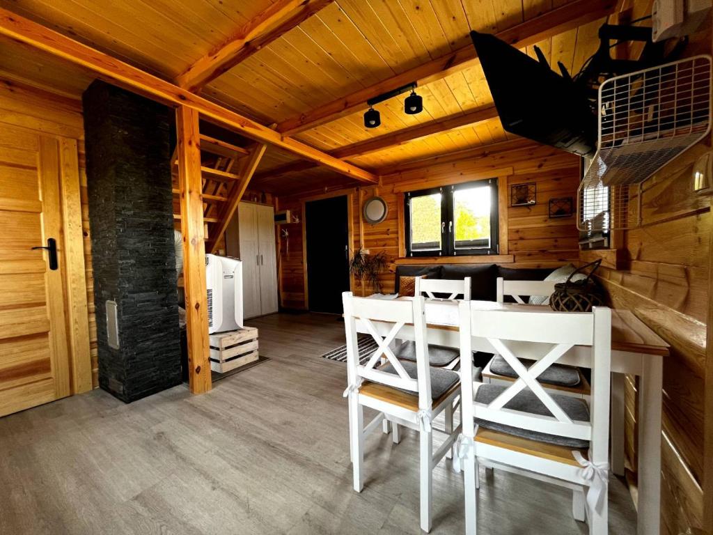 Televízia a/alebo spoločenská miestnosť v ubytovaní Domek Clonowo