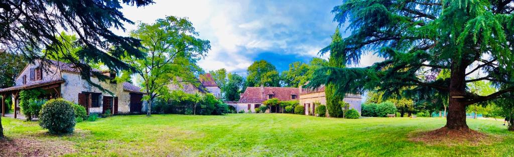 a green yard with a house and a tree at Manoir du Suquet in Bardou