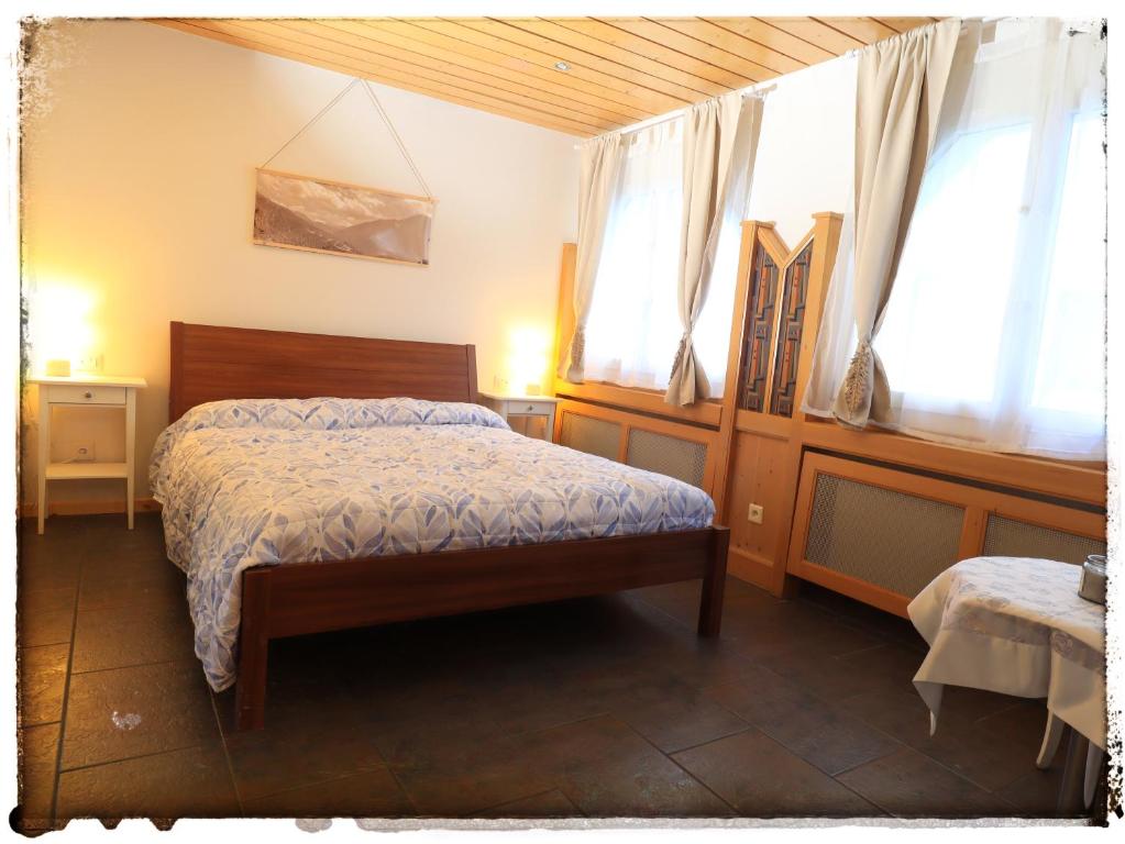 um quarto com uma cama num quarto com janelas em Casa Mirada em Trin