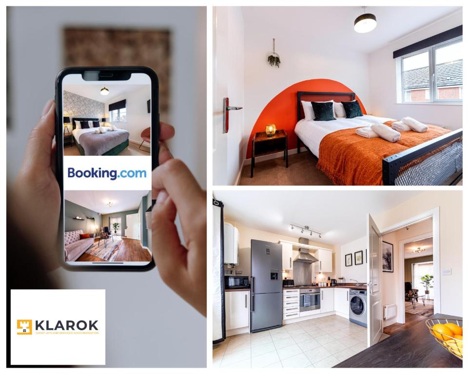 ピーターバラにあるLONG STAYS 30pct OFF - Beautiful 3 Bed & Parking By Klarok Short Lets & Serviced Accommodationの寝室とホテルの写真を撮る者
