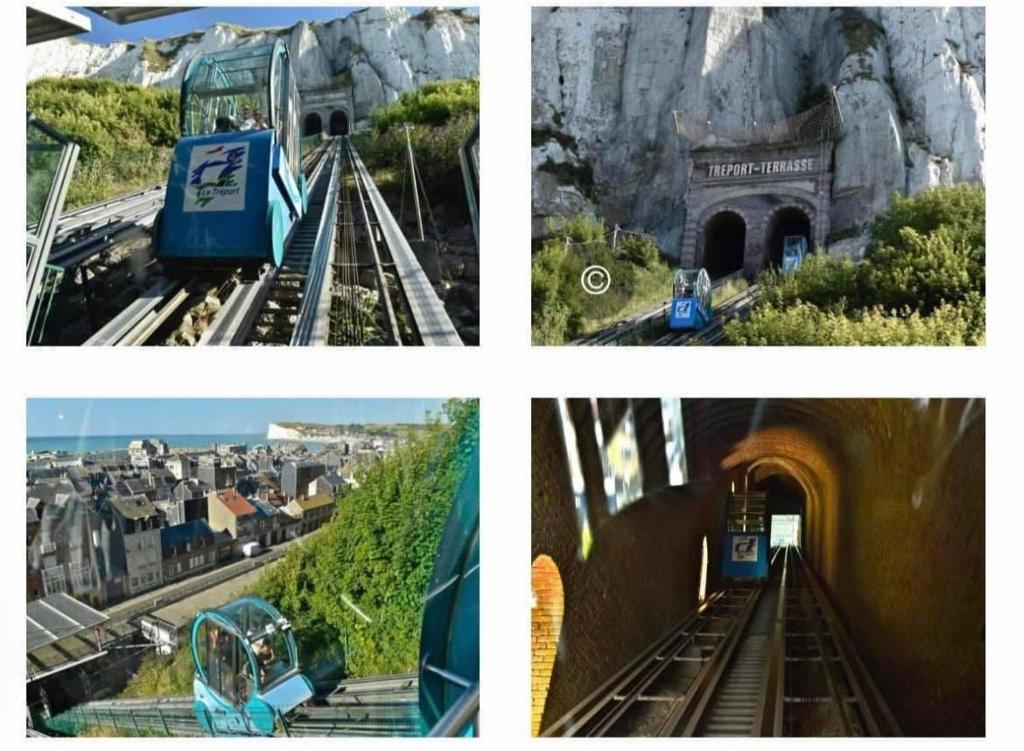 a collage of four pictures of a train at Studio Lilouna avec parking privé in Le Tréport