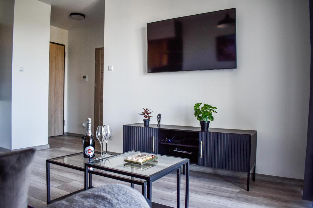 Televízia a/alebo spoločenská miestnosť v ubytovaní Apartament blisko morza i Gdańskiej Starówki