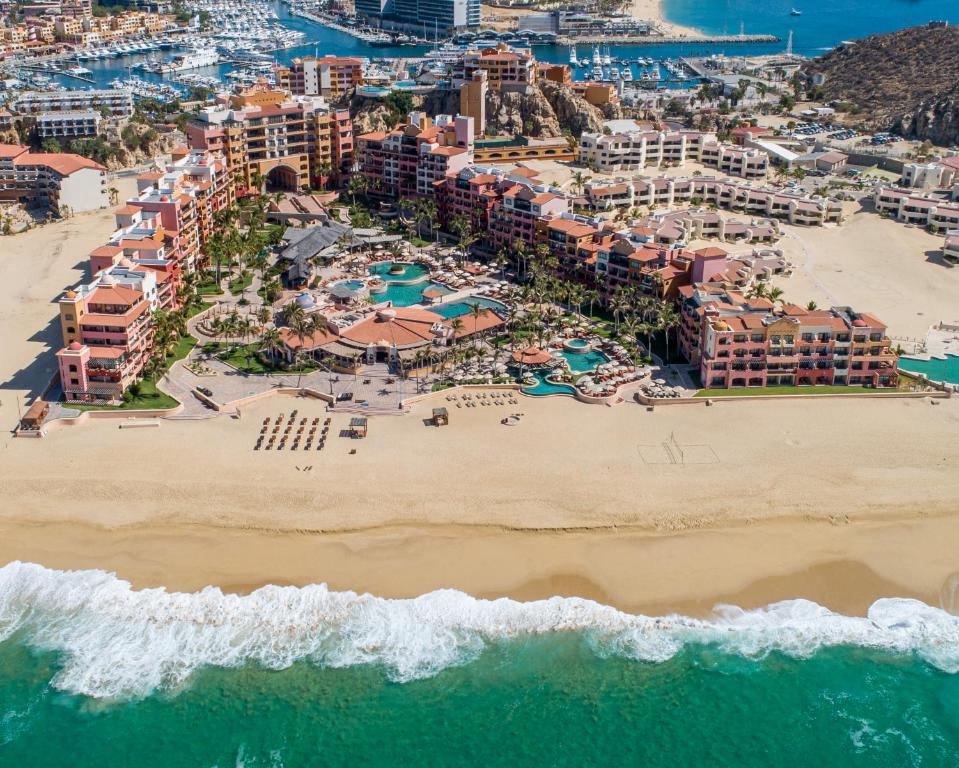 an aerial view of the beach at the resort at Playa Grande Resort in Cabo San Lucas