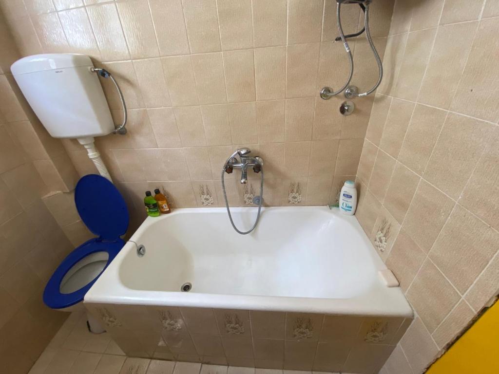 a bath tub in a bathroom with a toilet at Vesela vila in Sutomore