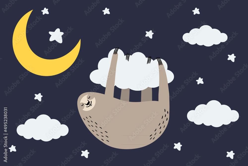 an illustration of a wolf sleeping in the moon and stars at New Center of Vilnius in Vilnius