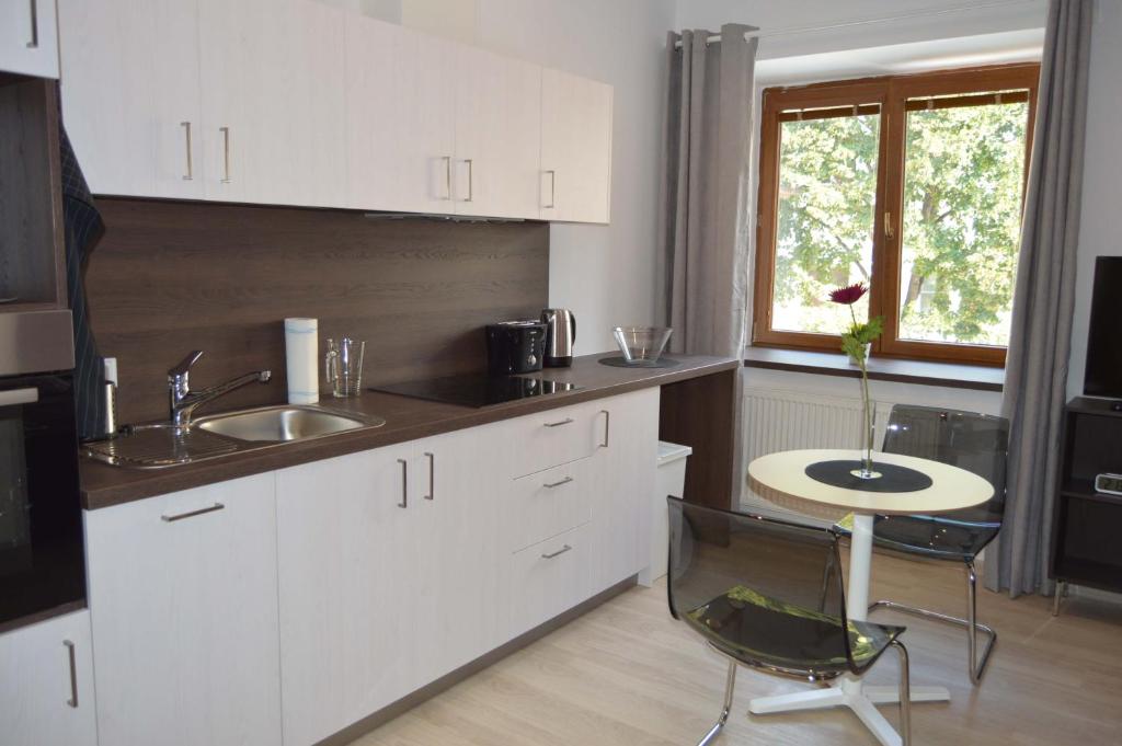Kuchyň nebo kuchyňský kout v ubytování Atrium Apartments