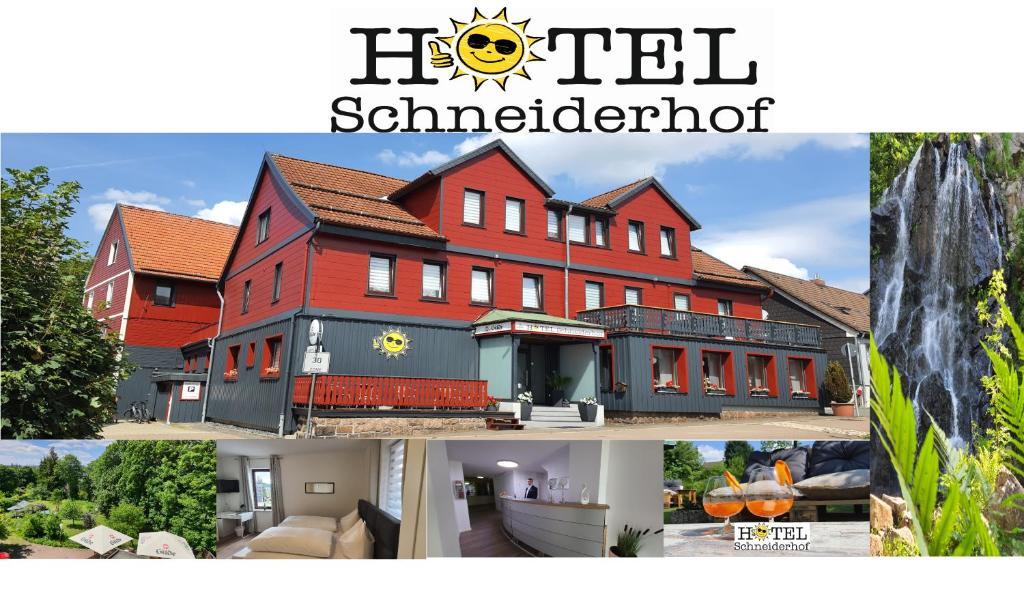 uma colagem de imagens de uma casa em Hotel Schneiderhof em Braunlage