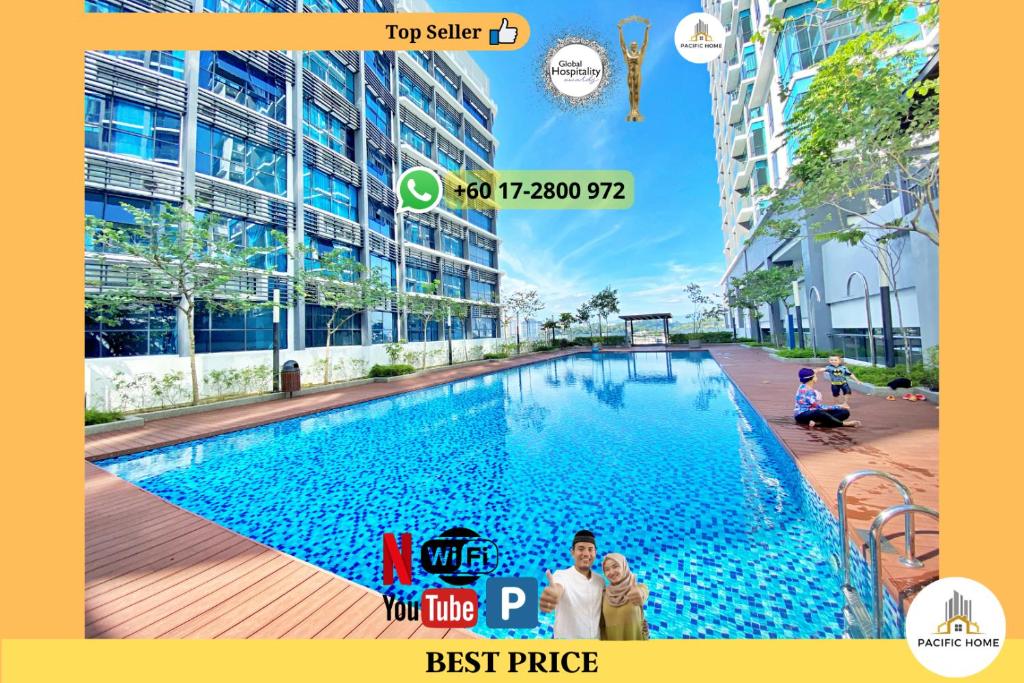 a large swimming pool in the middle of a building at Pacific Home Petaling Jaya @ The Curve, 1 Utama, Universiti Malaya in Petaling Jaya