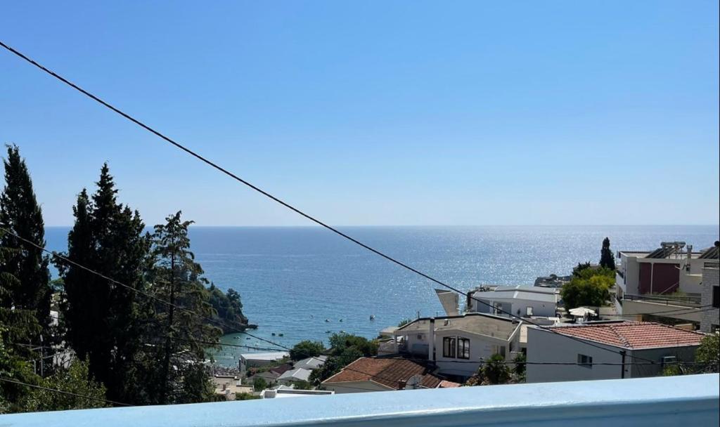 a view of the ocean from a city at Apartments Nasufaga in Ulcinj