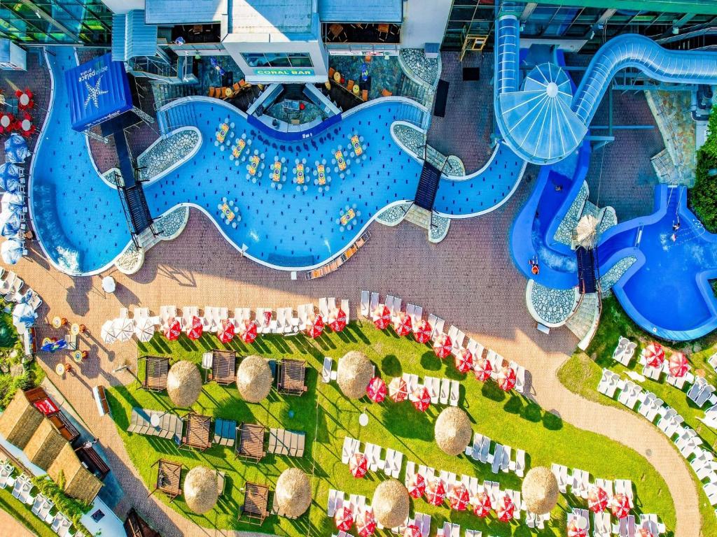 an aerial view of a water park on a cruise ship at Aquapalace Hotel Prague in Čestlice