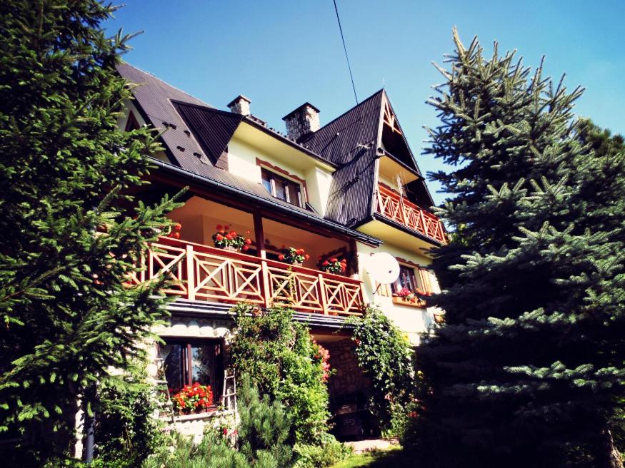 a building with flower boxes on the side of it at Willa Anna in Kościelisko