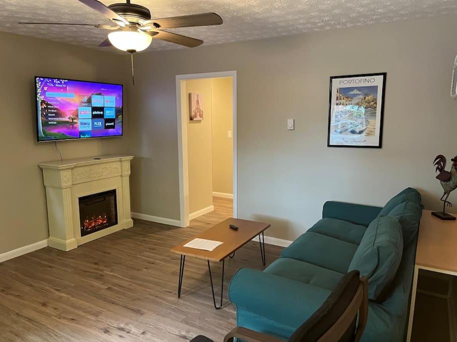 a living room with a couch and a fireplace at Carter #1 Two bedroom unit near Xavier Downtown in Cincinnati