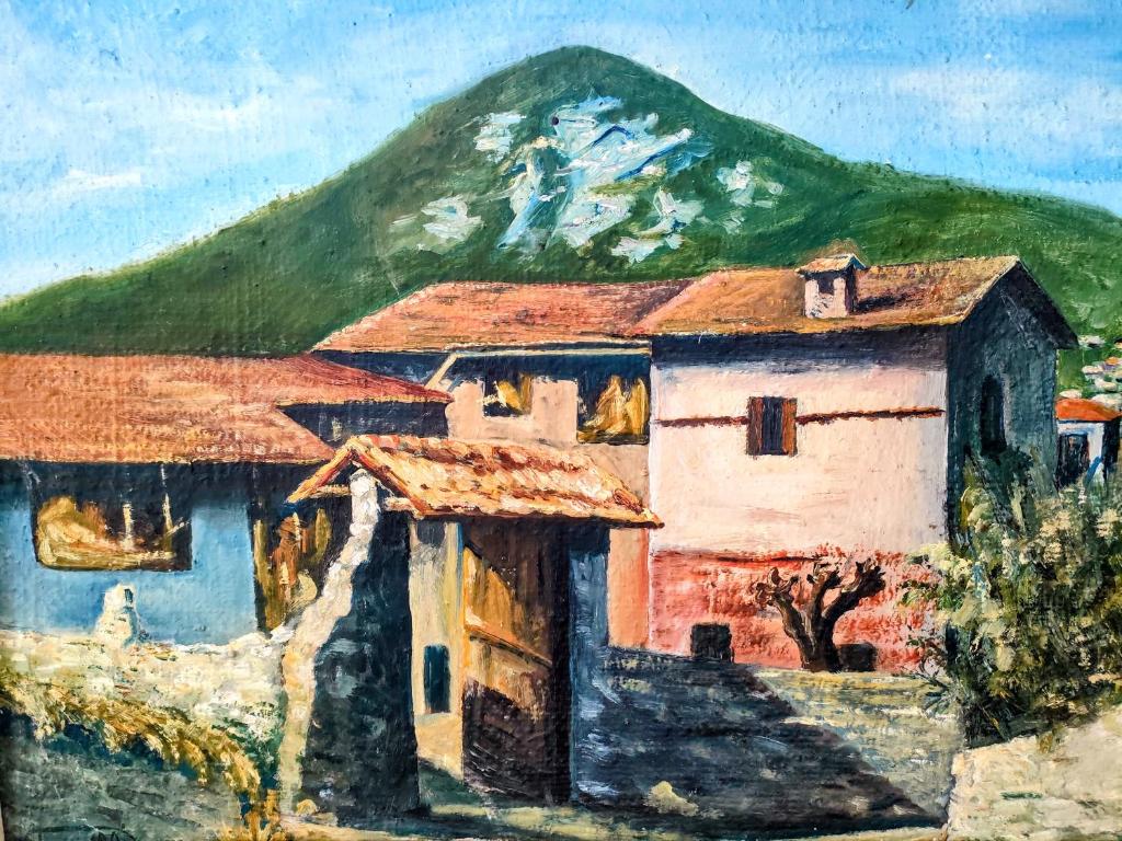 a painting of a house with a mountain in the background at Cadepulan in Como