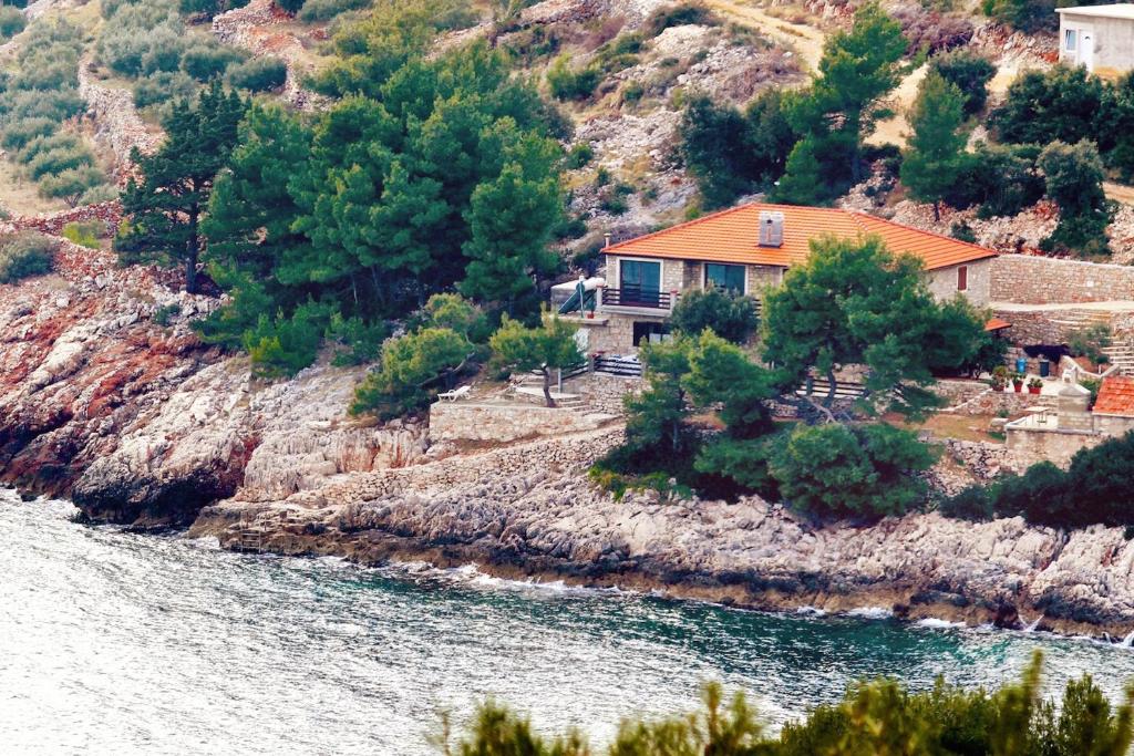 a house on a hill next to the water at Seaside secluded apartments Cove Srhov Dolac, Hvar - 2072 in Gdinj