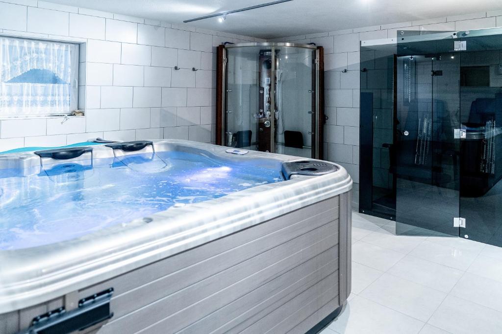 a large tub in a bathroom with a shower at Land-gut-Hotel am Ring in Meuspath