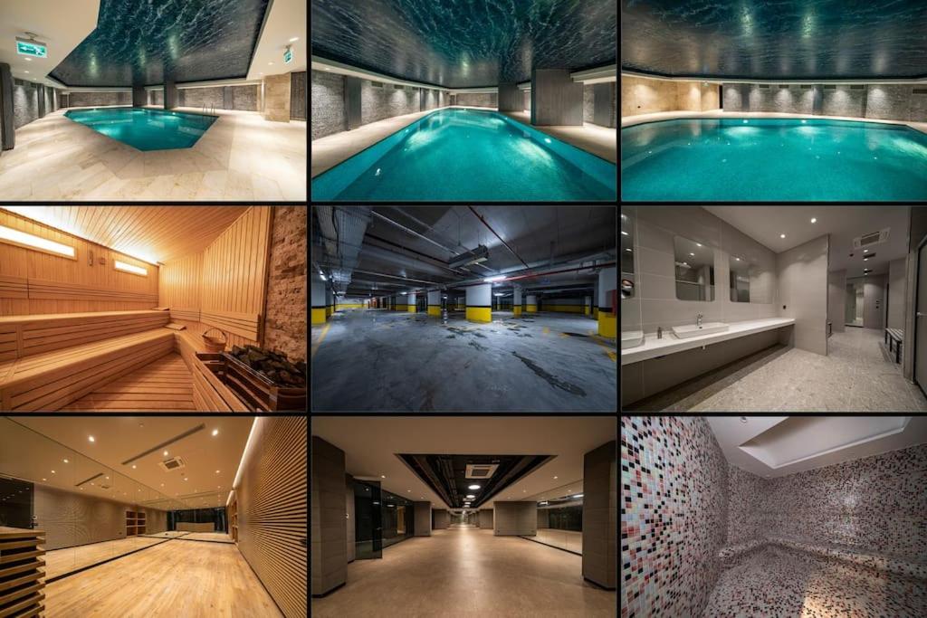 a collage of photos of a pool in a building at Superior, classy residence,7&#47;24 Security,2 bedroom ( Benesta 205 ) in Istanbul