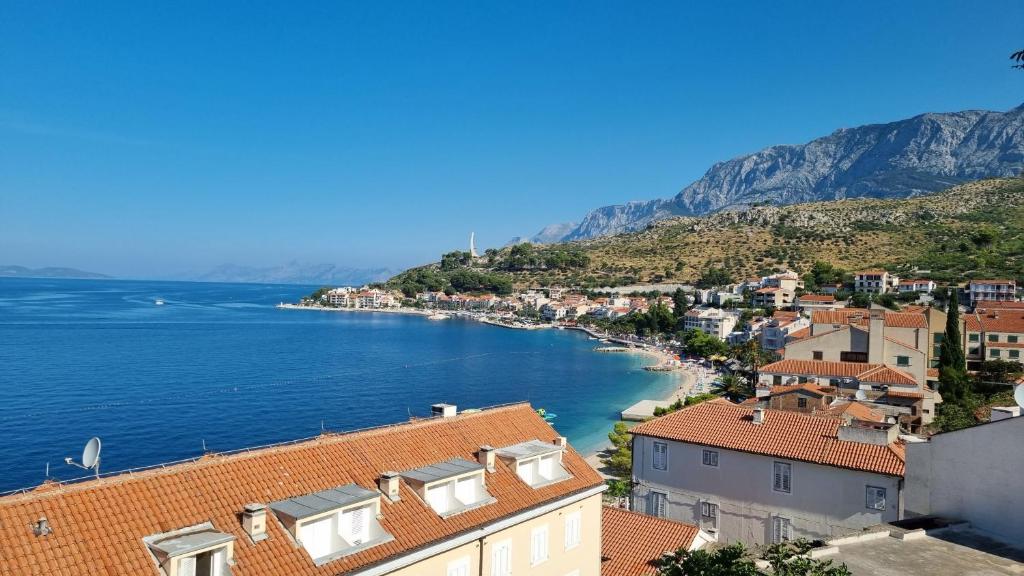 a view of positano on the amalfi coast at Apartman Podgora with beautiful sea view in Podgora