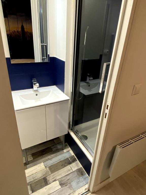 a bathroom with a sink and a shower at Lh Rooms Location in Le Havre