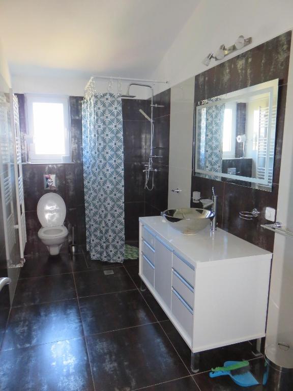 a bathroom with a sink and a toilet and a shower at Apartments with a parking space Bibinje, Zadar - 5753 in Bibinje