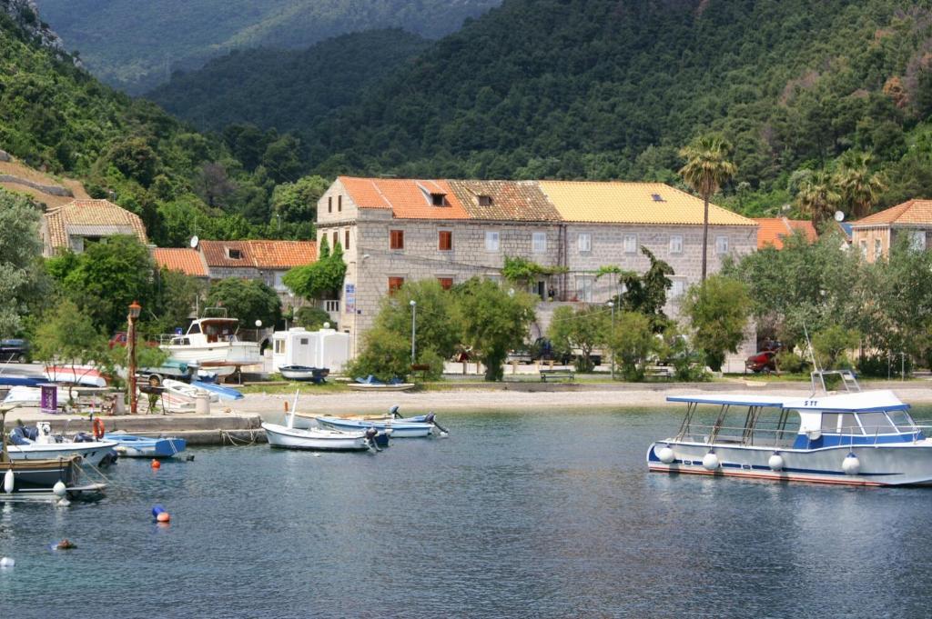 a group of boats docked in a body of water at Apartments by the sea Trstenik, Peljesac - 4511 in Trstenik