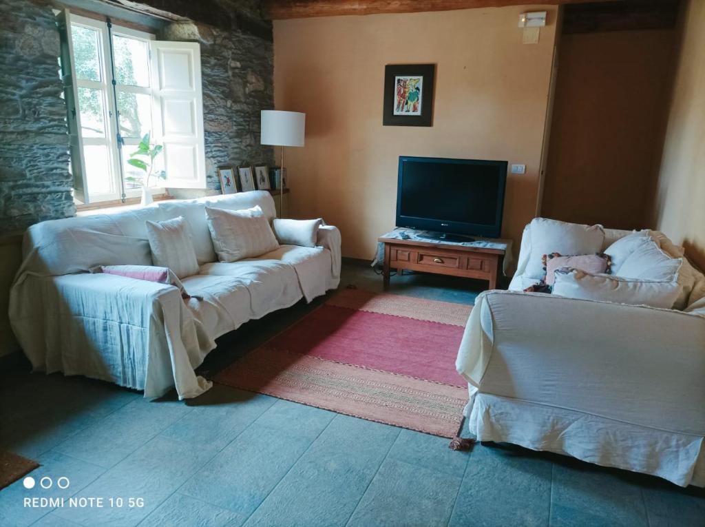 sala de estar con 2 sofás y TV en Apartamento Láncara en Lugo