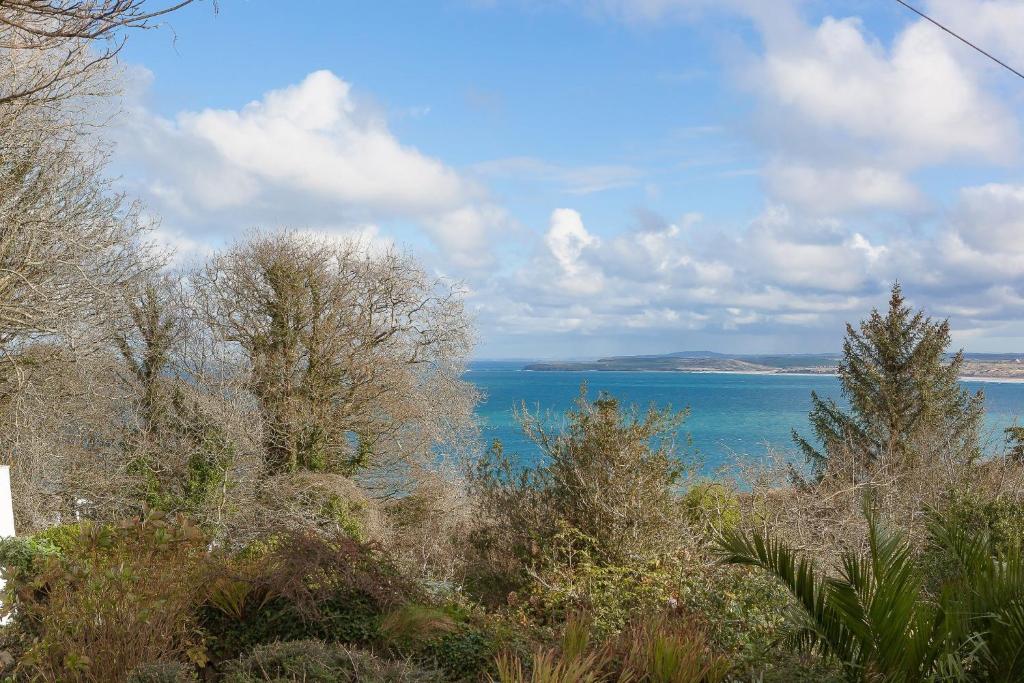 uma vista para um corpo de água com árvores em Ocean Gate em Carbis Bay