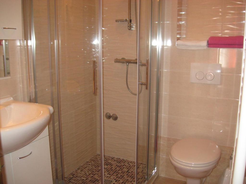 a bathroom with a shower with a toilet and a sink at Apartments with a parking space Rabac, Labin - 7442 in Rabac