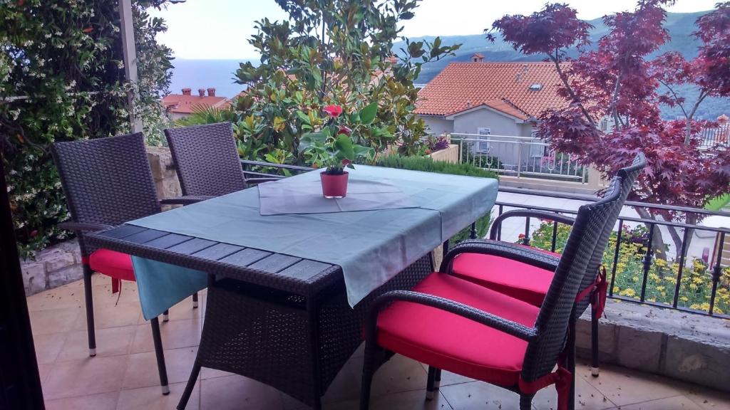 a table and chairs on a patio with a view at Apartments with a parking space Rabac, Labin - 7442 in Rabac