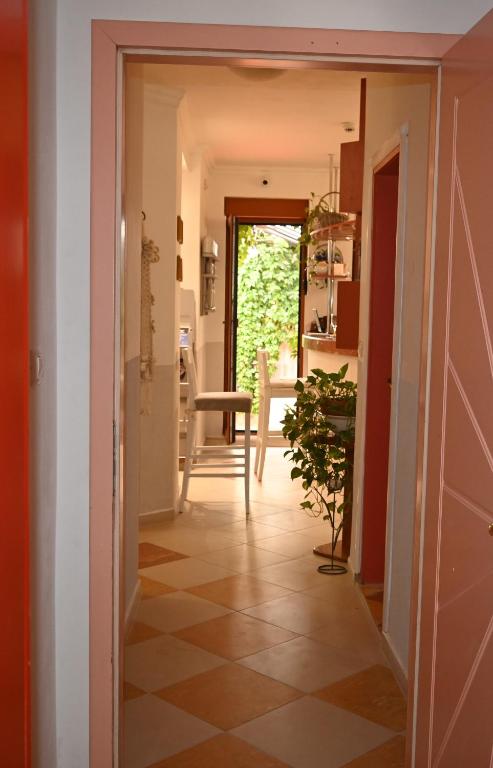 a hallway leading into a kitchen with a plant at Villa Magicland in Sofia