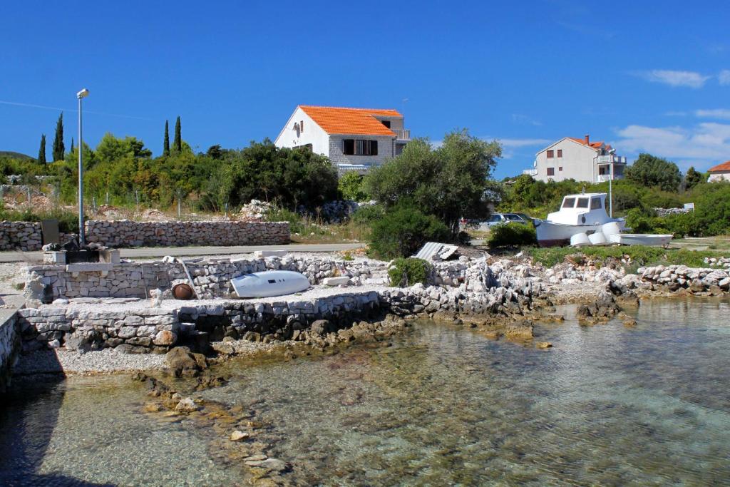 un groupe d’oiseaux debout dans l’eau dans l'établissement Apartments by the sea Kneza, Korcula - 9185, à Račišće