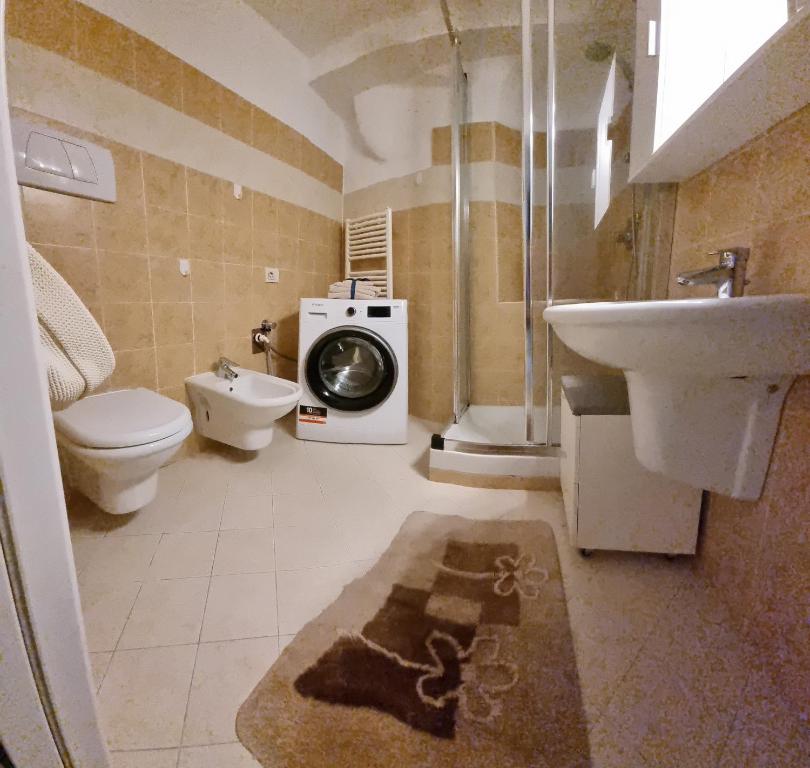 W łazience znajduje się umywalka i pralka. w obiekcie Mazzini, 30 Nord w mieście Rovereto