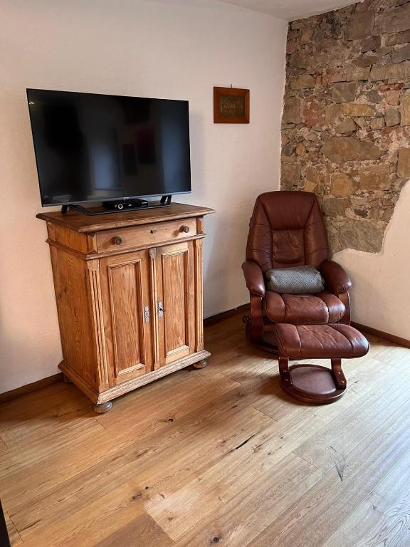 Televízia a/alebo spoločenská miestnosť v ubytovaní Ferienwohnung Woferlbauer