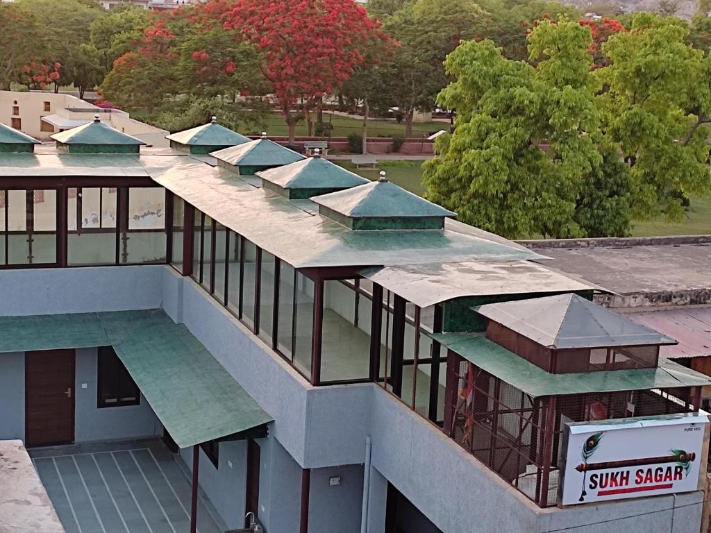 an overhead view of a building with a roof at Sukh Sagar Hotel in Jaipur