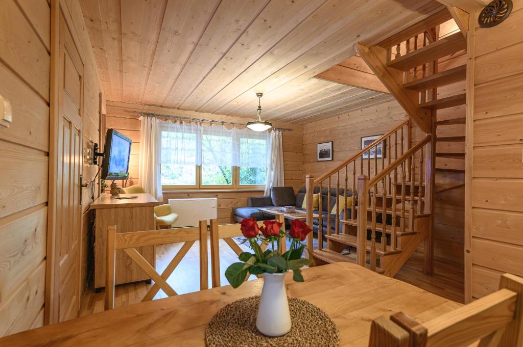 Televízia a/alebo spoločenská miestnosť v ubytovaní Apartament pod Skocznią