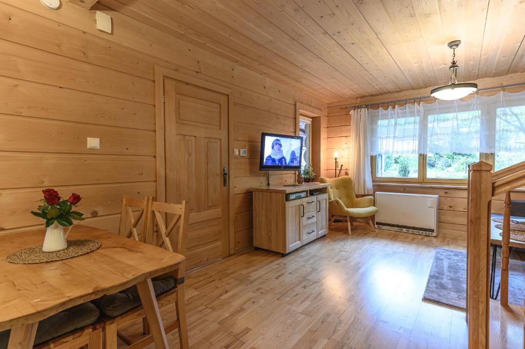 Televízia a/alebo spoločenská miestnosť v ubytovaní Apartament pod Skocznią