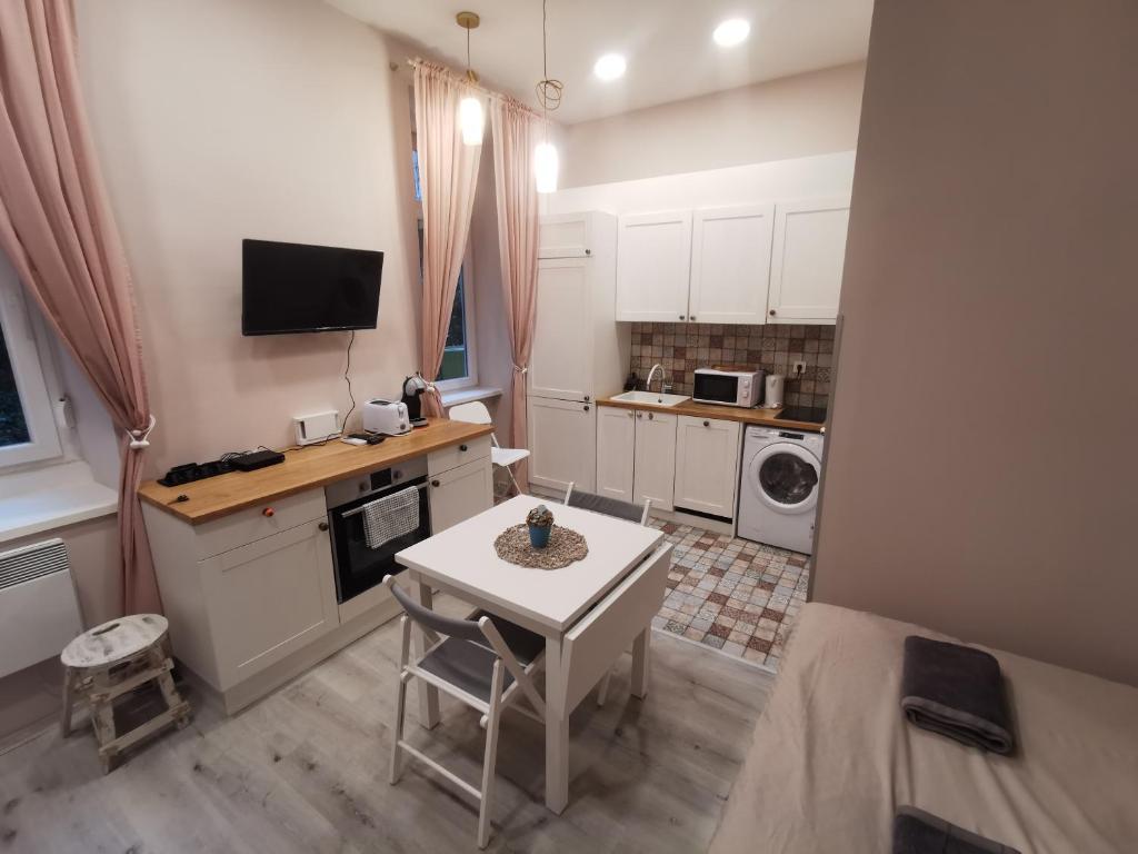 A kitchen or kitchenette at Goldcentral Apartments Akacfa Studios