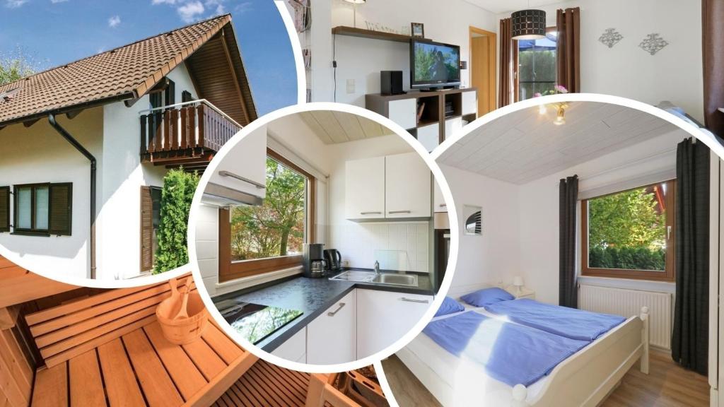 a collage of photos of a tiny house at Ferienhaus Diane in Kirchheim