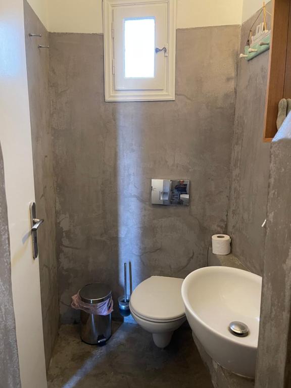a bathroom with a toilet and a sink at AEGEAN VIEW SEASIDE ROOMS AND STUDIOS KEA in Korissia