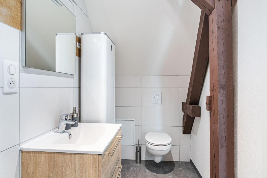 a bathroom with a white sink and a toilet at Gemütlich 6 in Wissembourg