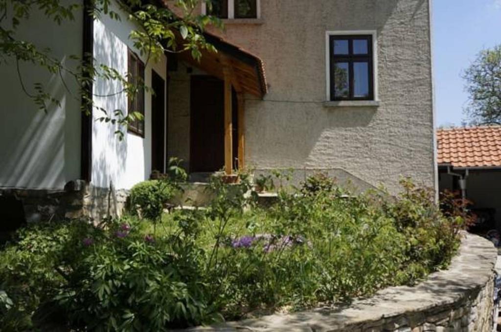 a garden in front of a house with flowers at Guest House Pepeliana in Sŭbotkovtsi